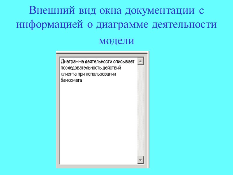 Внешний вид окна документации с информацией о диаграмме деятельности модели